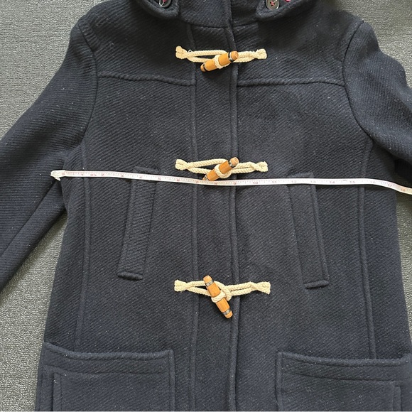 Topshop Hooded Wool Coat Women Size 2 XS Dark Blue Toggle Coat - Picture 4 of 12